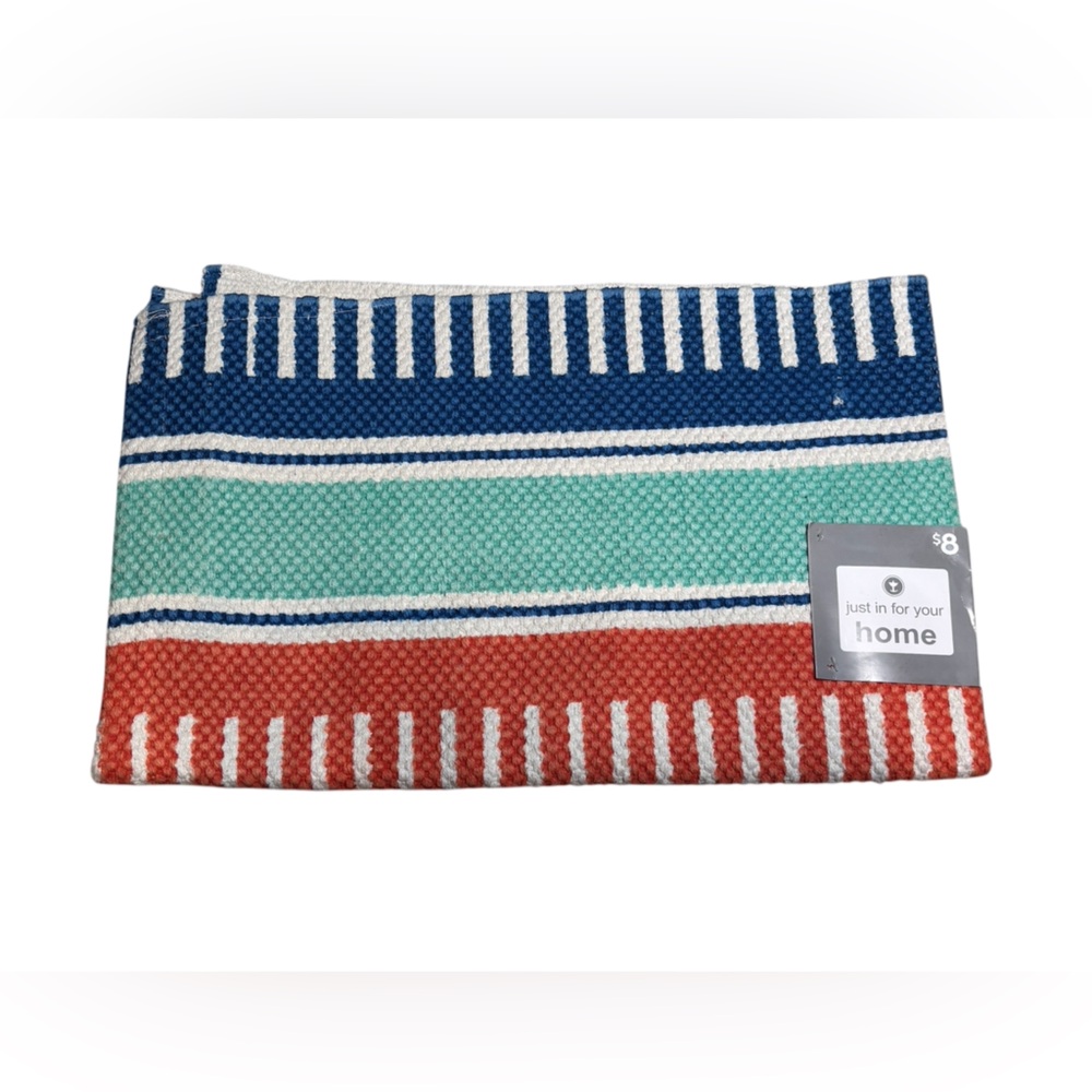 Striped Blue, Green, and Red Rug